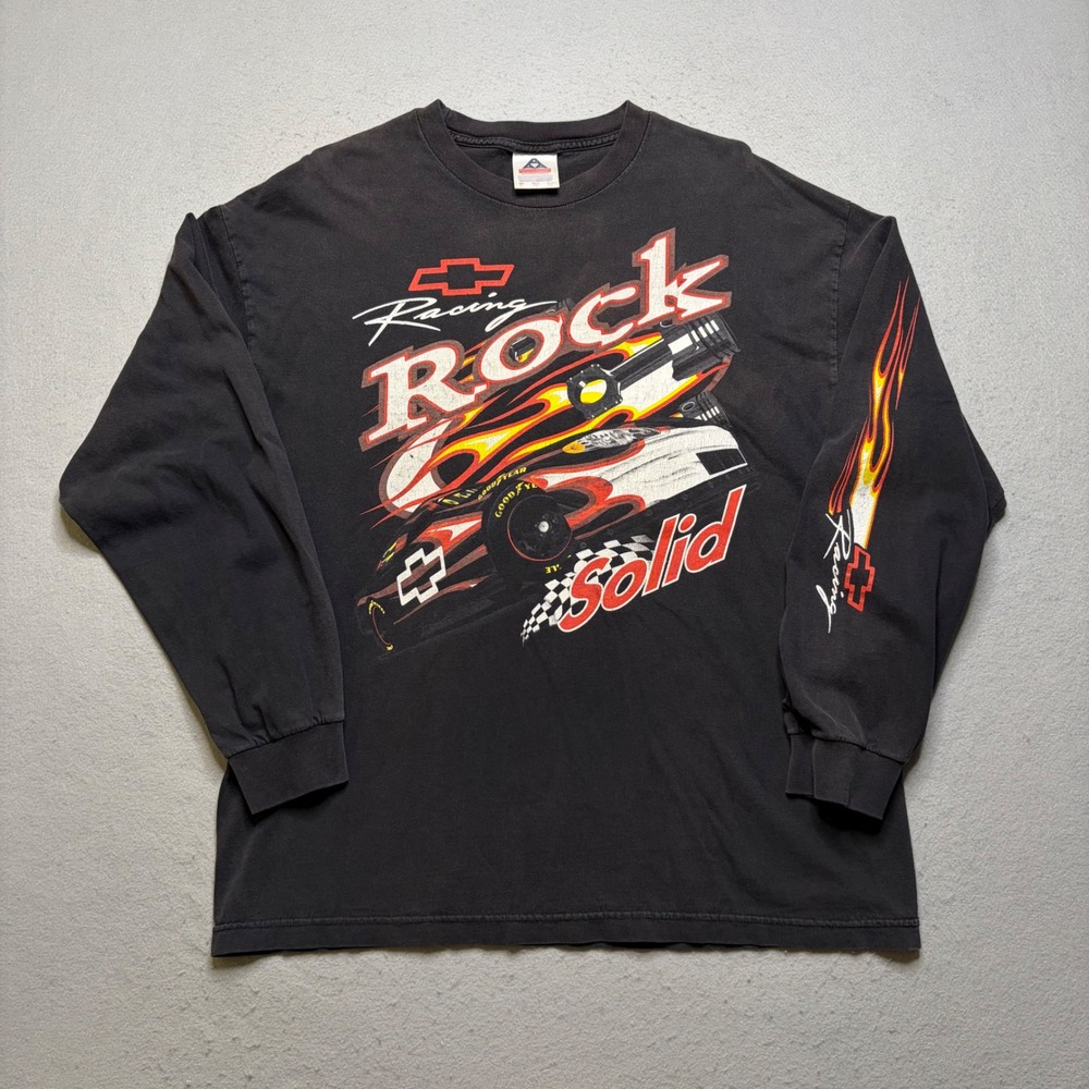 Alstyle Chevrolet Racing‎ Shirt Mens XL Black Rock Solid Vintage 90s Long Sleeve